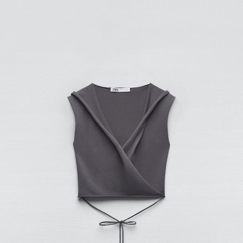 Zara Charcoal Gray Wrap Crop Top with Tie